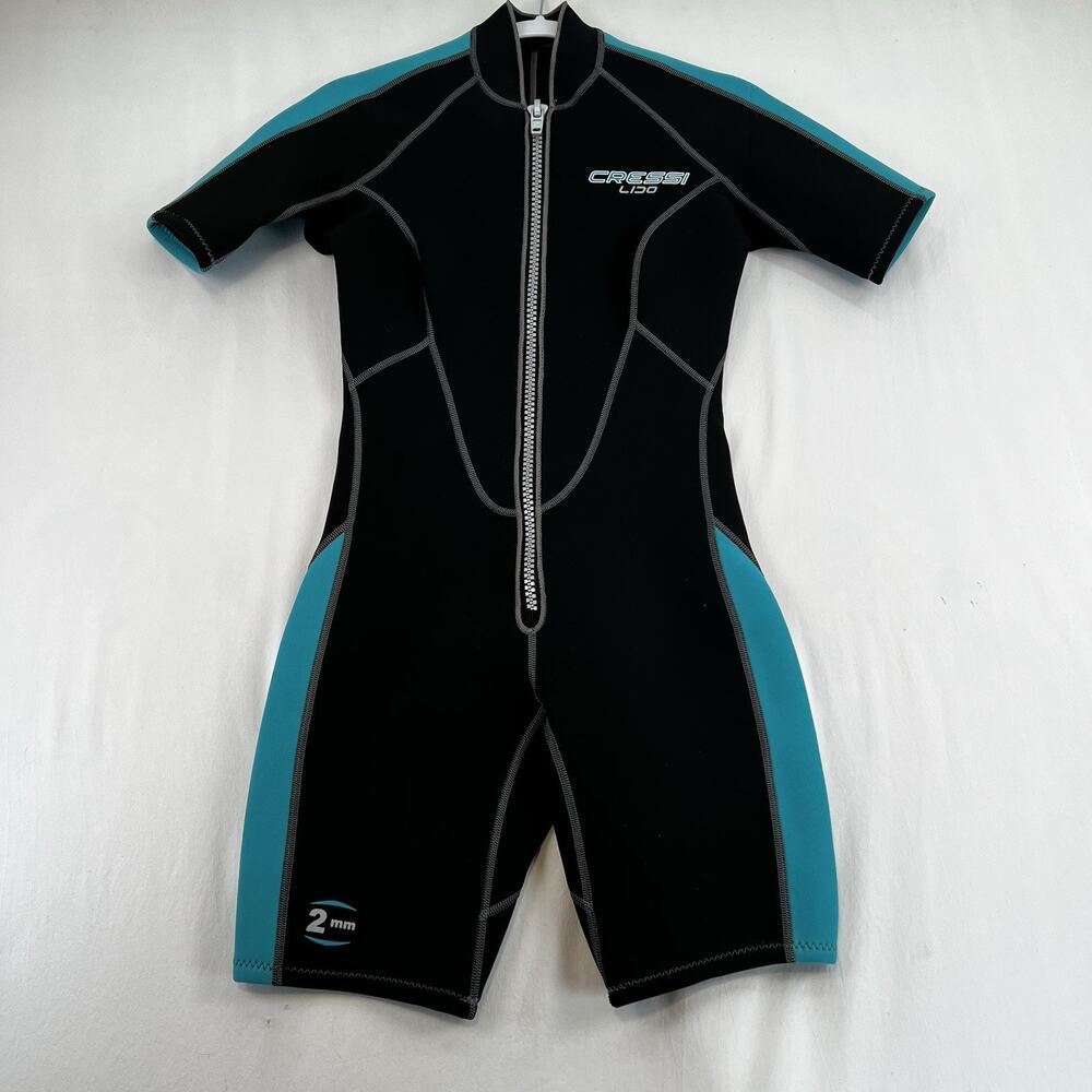 Cressi Lido Women’s S/2 2mm Shorty Wetsuit Black Teal Front Zip